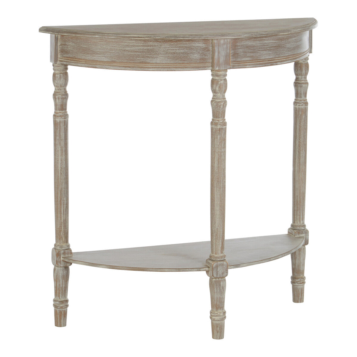 Natural Wash Wooden Half Moon Console Table with Lower Shelf