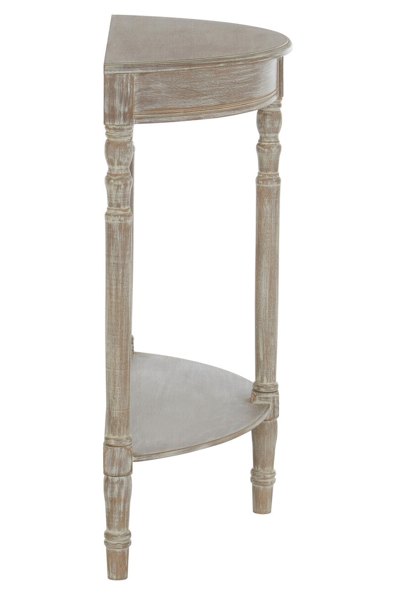 Natural Wash Wooden Half Moon Console Table with Lower Shelf