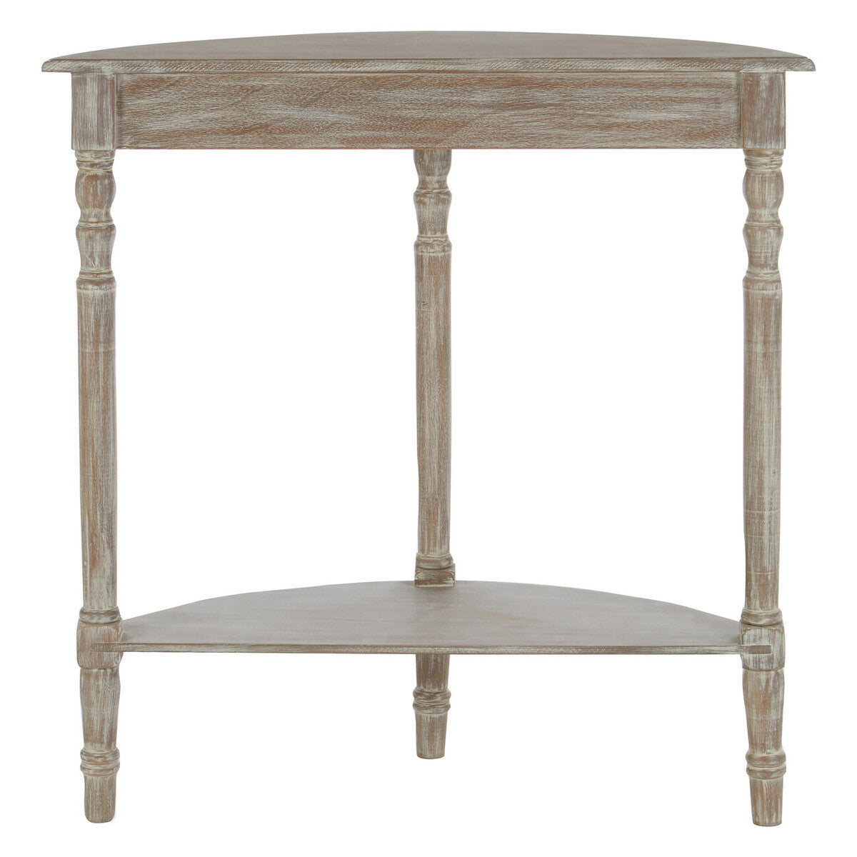 Natural Wash Wooden Half Moon Console Table with Lower Shelf