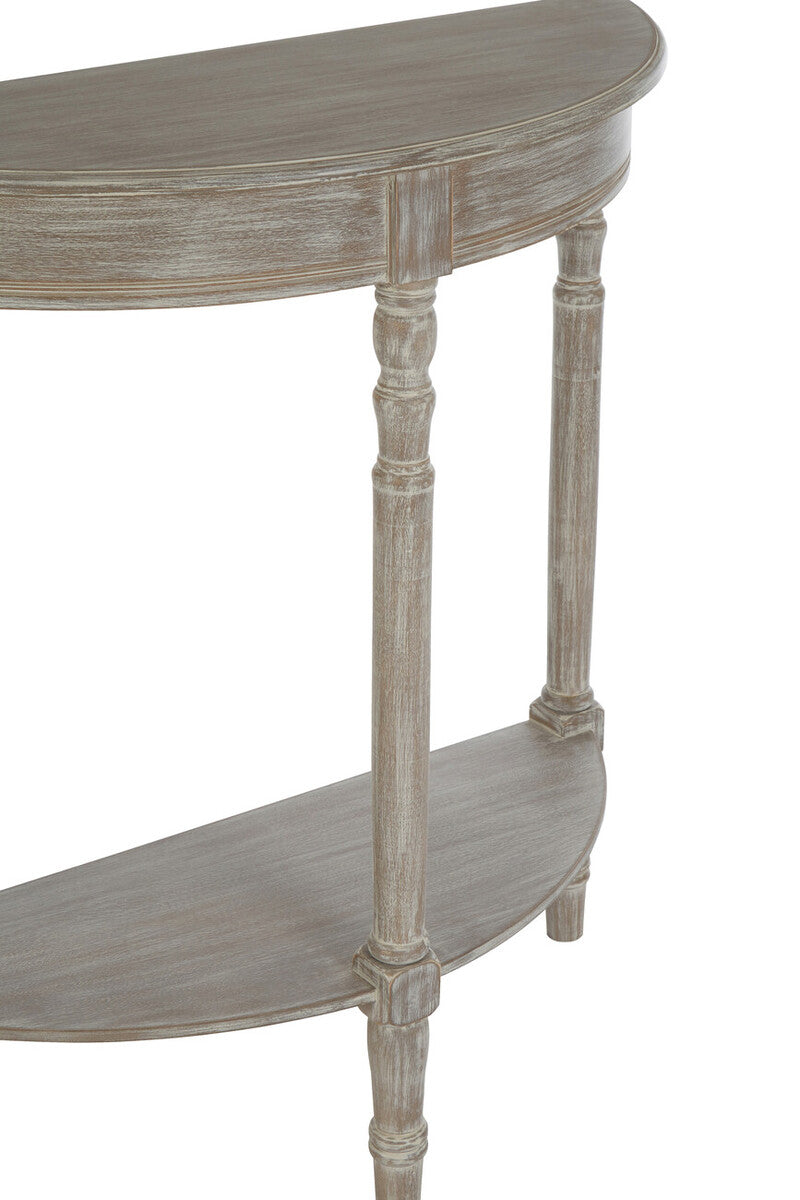 Natural Wash Wooden Half Moon Console Table with Lower Shelf