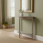 Natural Wash Wooden Half Moon Console Table with Lower Shelf