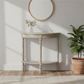 Natural Wash Wooden Half Moon Console Table with Lower Shelf