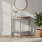 Natural Wash Wooden Half Moon Console Table with Lower Shelf
