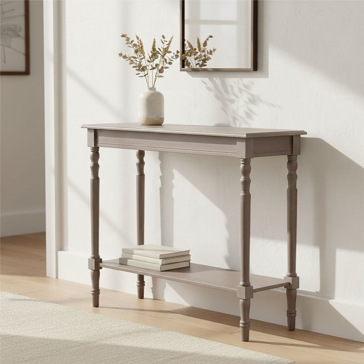Natural Wash Wooden Console Table with Lower Shelf