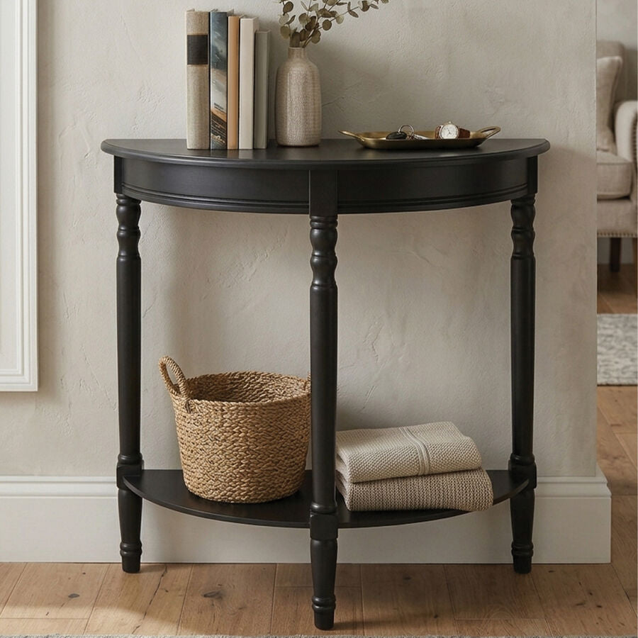 Black Wooden Half Moon Console Table