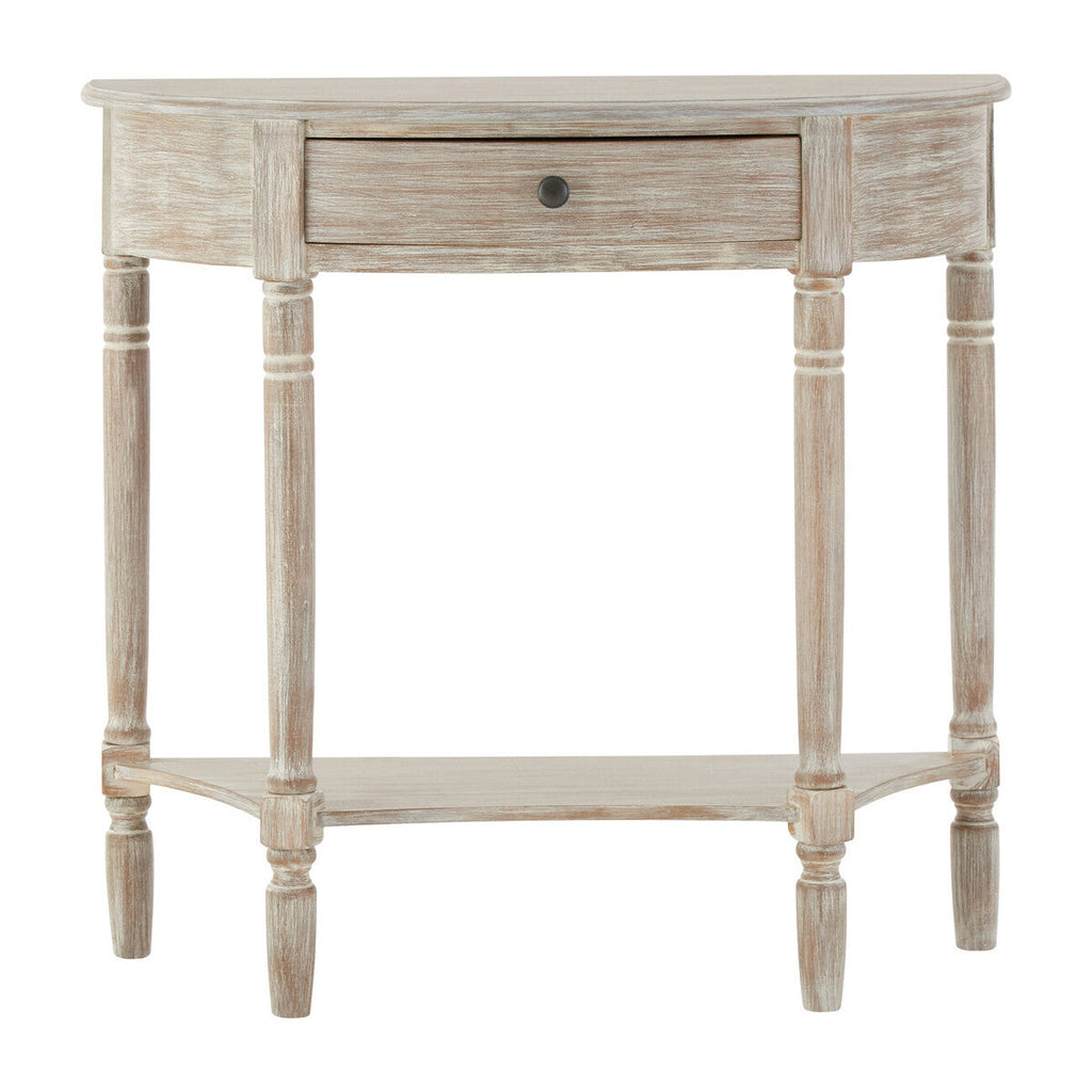 Grey Half Moon Wooden Console Table with 1 Drawer and 1 Lower Open Storage Shelf