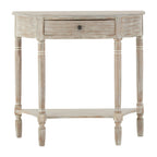 Grey Half Moon Wooden Console Table with 1 Drawer and 1 Lower Open Storage Shelf