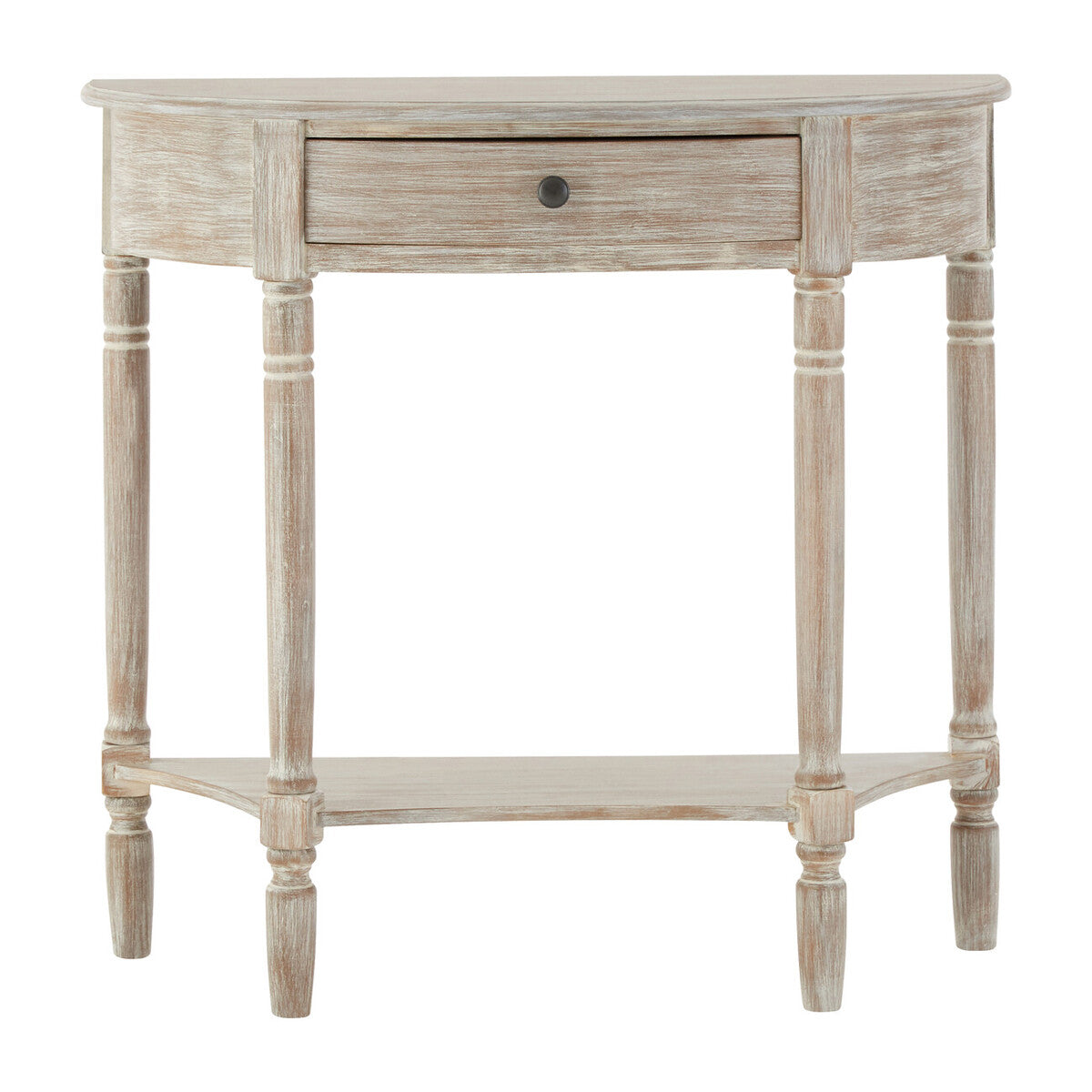 Grey Half Moon Wooden Console Table with 1 Drawer and 1 Lower Open Storage Shelf