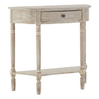 Grey Half Moon Wooden Console Table with 1 Drawer and 1 Lower Open Storage Shelf