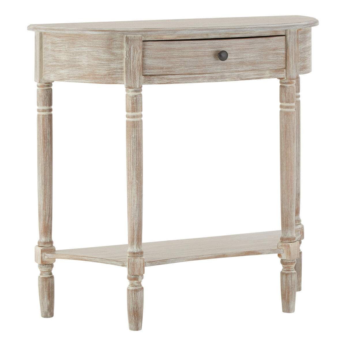 Grey Half Moon Wooden Console Table with 1 Drawer and 1 Lower Open Storage Shelf