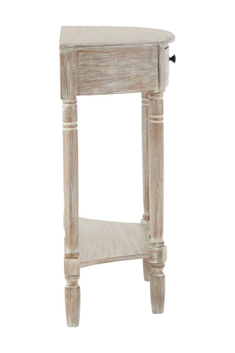 Grey Half Moon Wooden Console Table with 1 Drawer and 1 Lower Open Storage Shelf