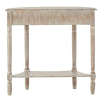 Grey Half Moon Wooden Console Table with 1 Drawer and 1 Lower Open Storage Shelf