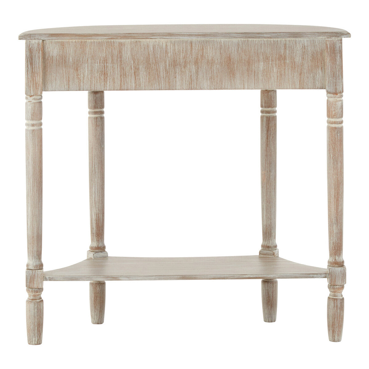 Grey Half Moon Wooden Console Table with 1 Drawer and 1 Lower Open Storage Shelf