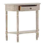 Grey Half Moon Wooden Console Table with 1 Drawer and 1 Lower Open Storage Shelf