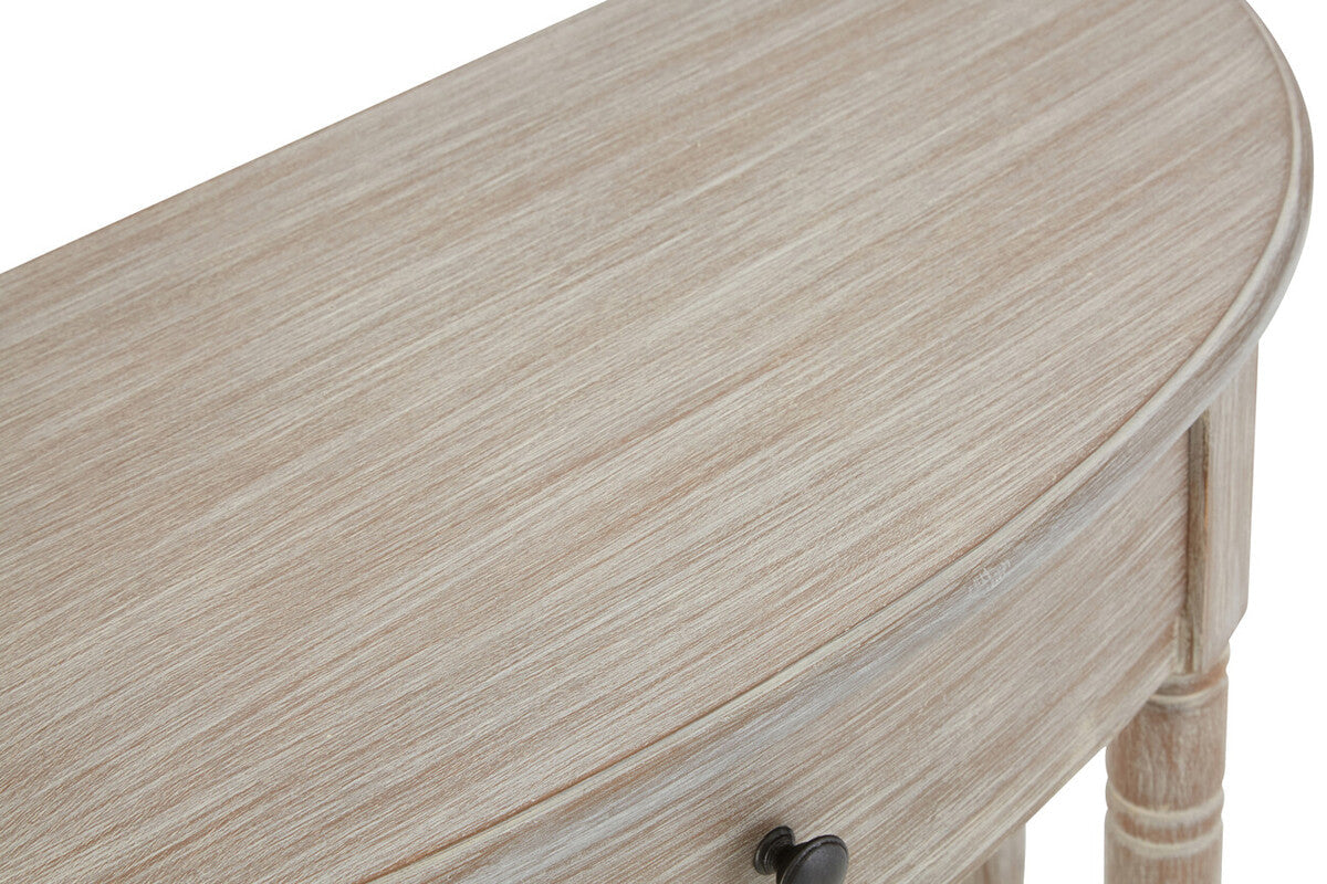 Grey Half Moon Wooden Console Table with 1 Drawer and 1 Lower Open Storage Shelf