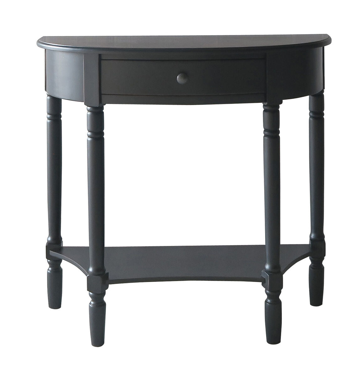 Black Wooden Half Moon 1 Drawer Console Table with Lower Shelf