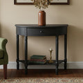 Black Wooden Half Moon 1 Drawer Console Table with Lower Shelf