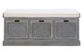 Grey Wash Wooden and Rattan 3 Drawer Storage Bench with Cushion