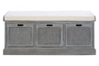 Grey Wash Wooden and Rattan 3 Drawer Storage Bench with Cushion