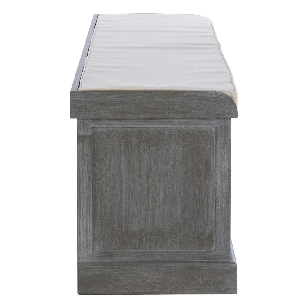 Grey Wash Wooden and Rattan 3 Drawer Storage Bench with Cushion