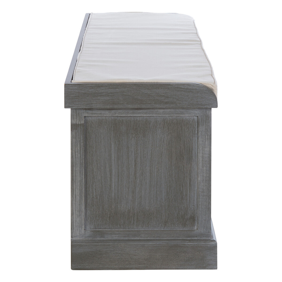 Grey Wash Wooden and Rattan 3 Drawer Storage Bench with Cushion