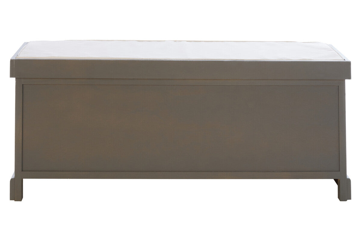 Grey Wash Wooden and Rattan 3 Drawer Storage Bench with Cushion