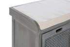 Grey Wash Wooden and Rattan 3 Drawer Storage Bench with Cushion