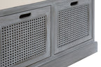 Grey Wash Wooden and Rattan 3 Drawer Storage Bench with Cushion