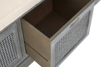 Grey Wash Wooden and Rattan 3 Drawer Storage Bench with Cushion