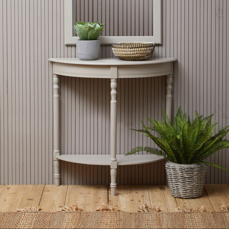 Grey Putty Wooden Half Moon Console Table