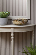Grey Putty Wooden Half Moon Console Table