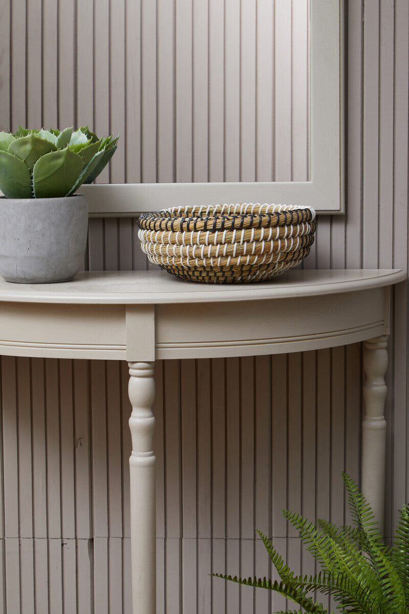 Grey Putty Wooden Half Moon Console Table