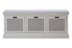 White Wooden and Rattan 3 Drawer Storage Bench with Cushion