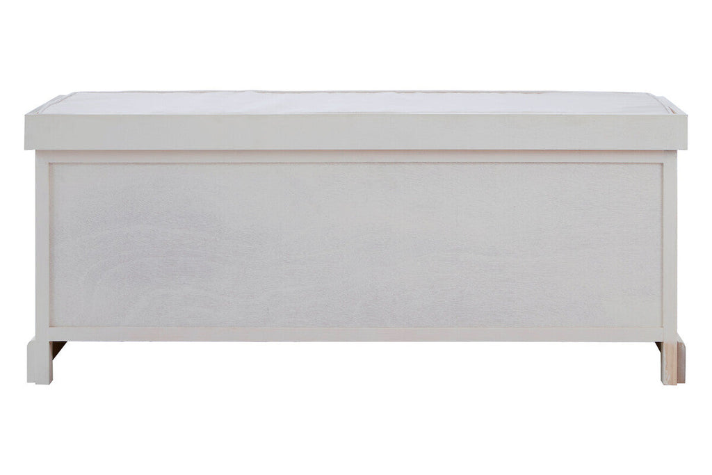 White Wooden and Rattan 3 Drawer Storage Bench with Cushion