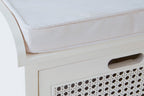White Wooden and Rattan 3 Drawer Storage Bench with Cushion