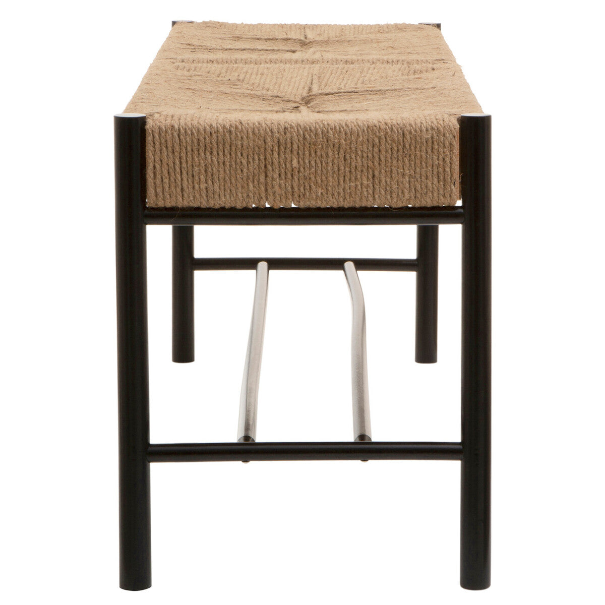 Natural Rope Woven Large Bench with Black Wooden Legs