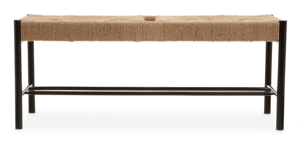 Natural Rope Woven Large Bench with Black Wooden Legs