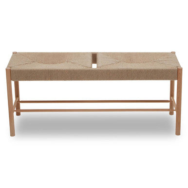 Natural Rope Woven Large Bench with Wooden Legs