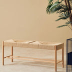 Natural Rope Woven Large Bench with Wooden Legs