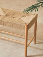 Natural Rope Woven Large Bench with Wooden Legs