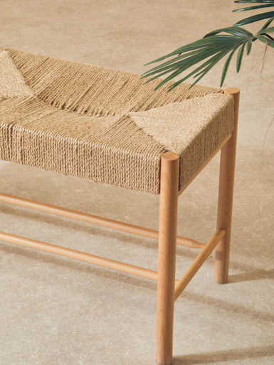 Natural Rope Woven Large Bench with Wooden Legs