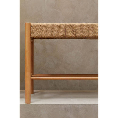 Natural Rope Woven Large Bench with Wooden Legs