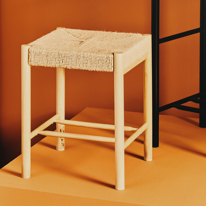 Natural Rope Woven Stool with Wooden Legs