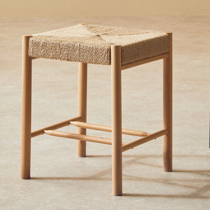 Natural Rope Woven Stool with Wooden Legs