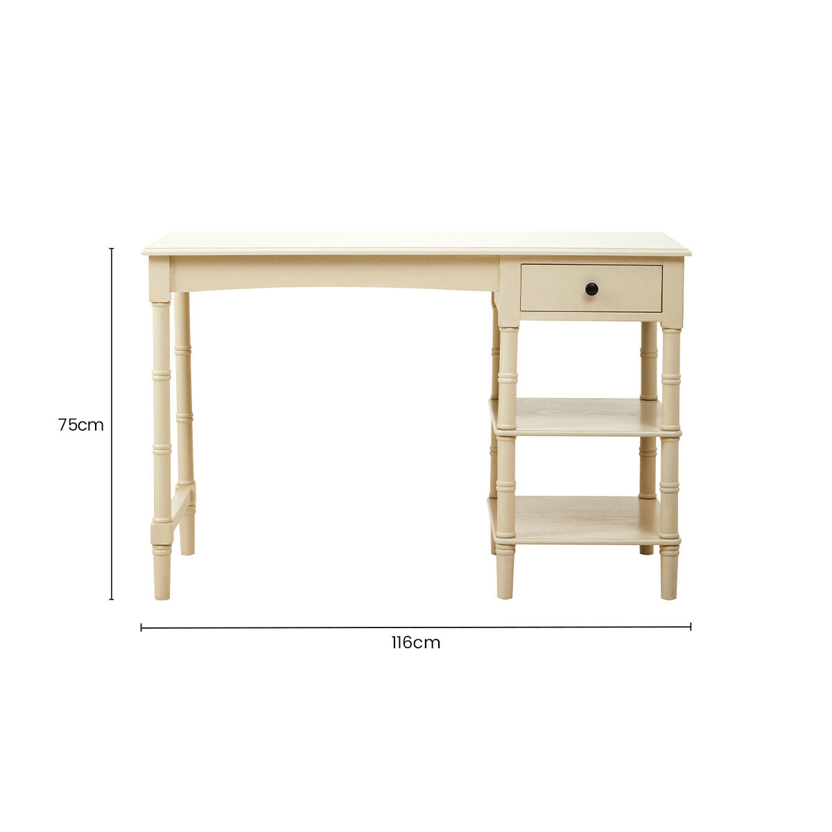 Ivory Desk with Drawer and Shelves