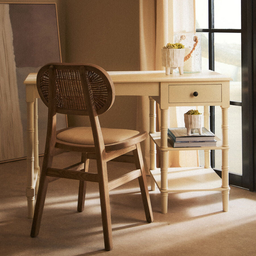 Ivory Desk with Drawer and Shelves