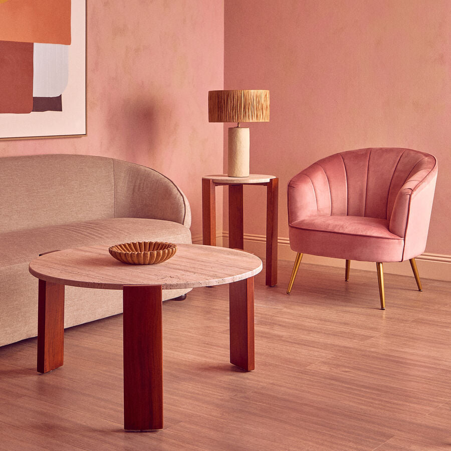 Pink Velvet Chair with Curved Back