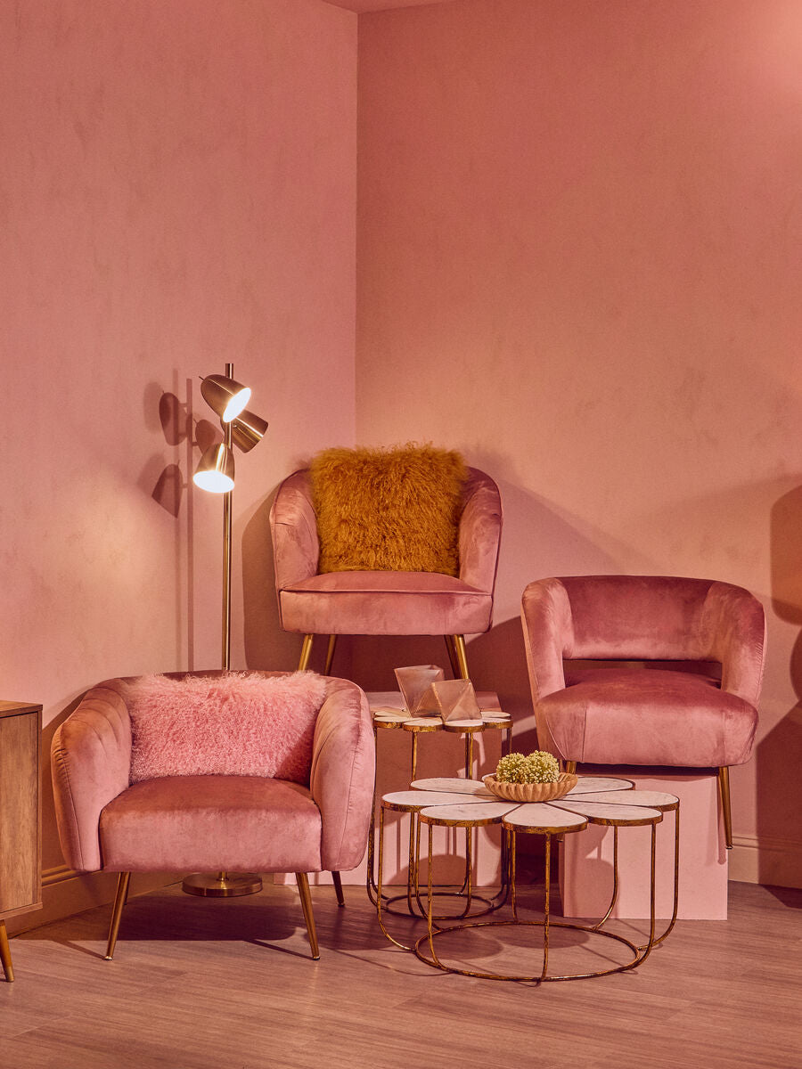 Pink Velvet Chair with Curved Back