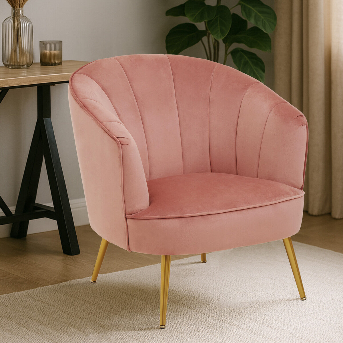 Pink Velvet Chair with Curved Back
