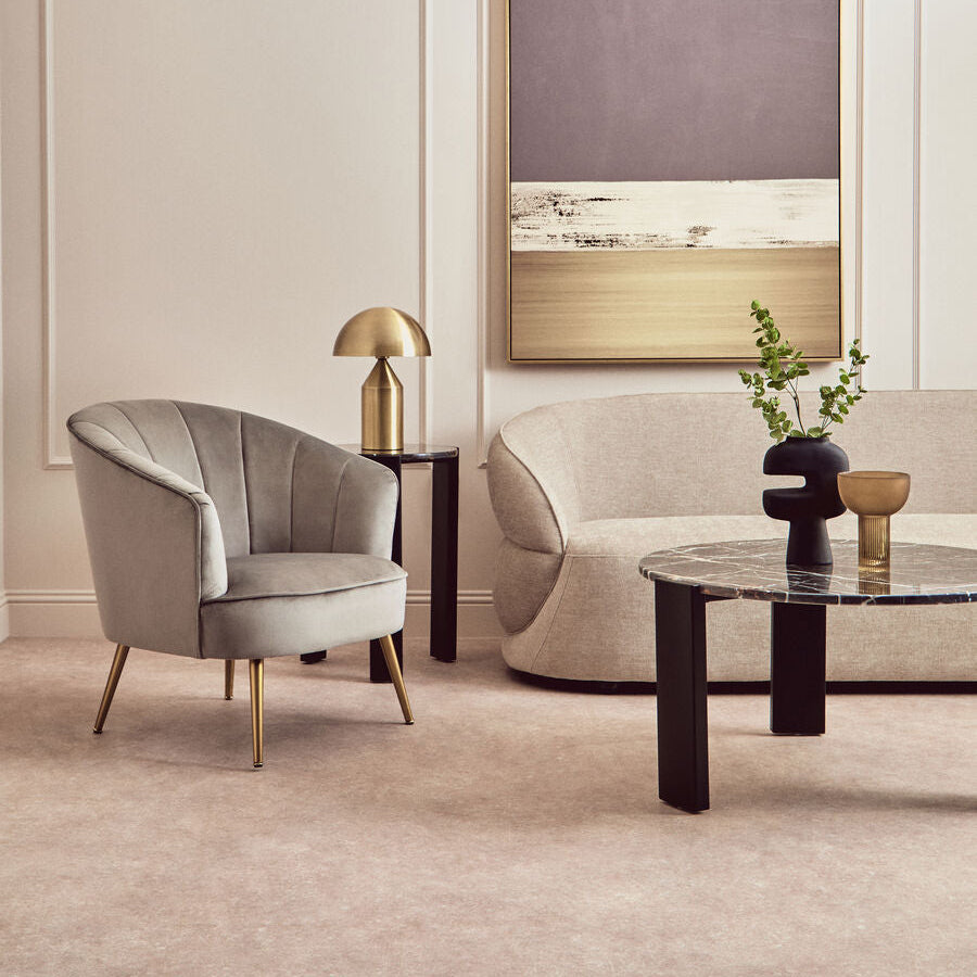 Grey Velvet Chair with Curved Back